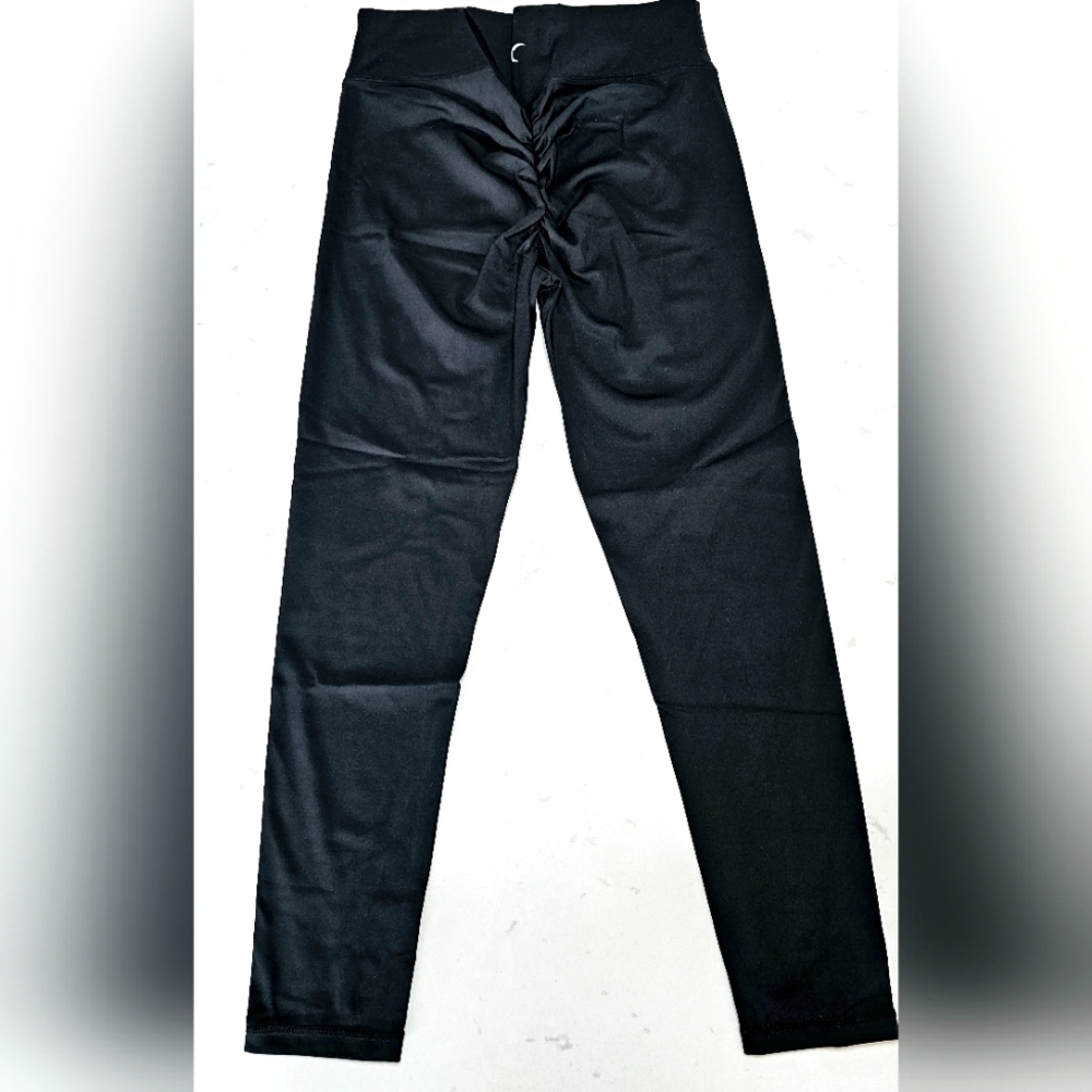 🖤👌 ZYIA Active BLACK Brilliant Scrunchy What Yoga Leggings Ruched 8 10 (Large)